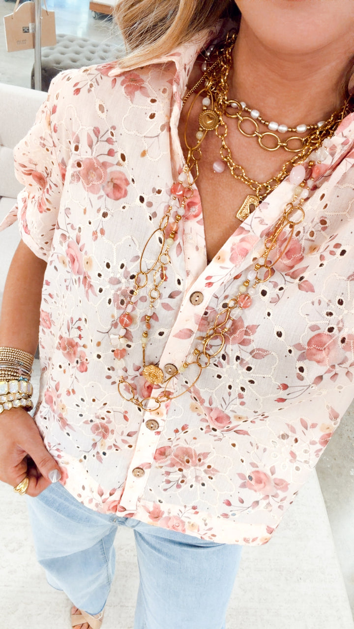 The Coral Bloom Eyelet Top
