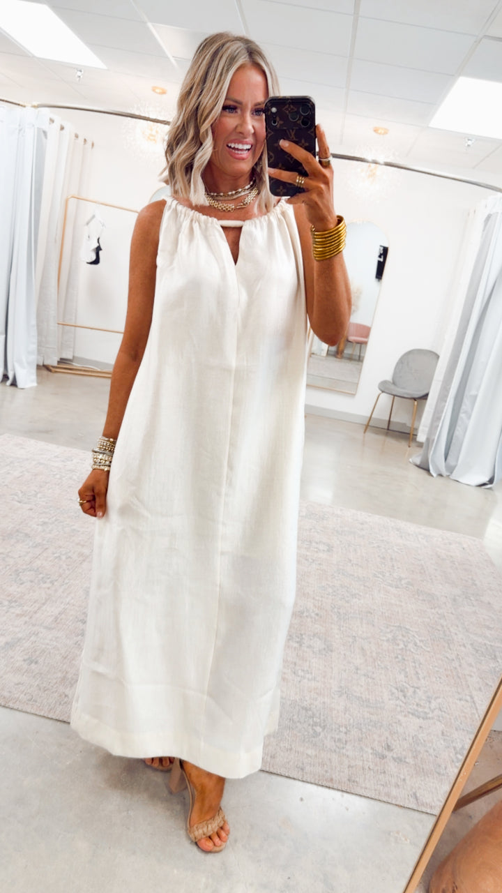 Halter Tie Back Dress-Ivory