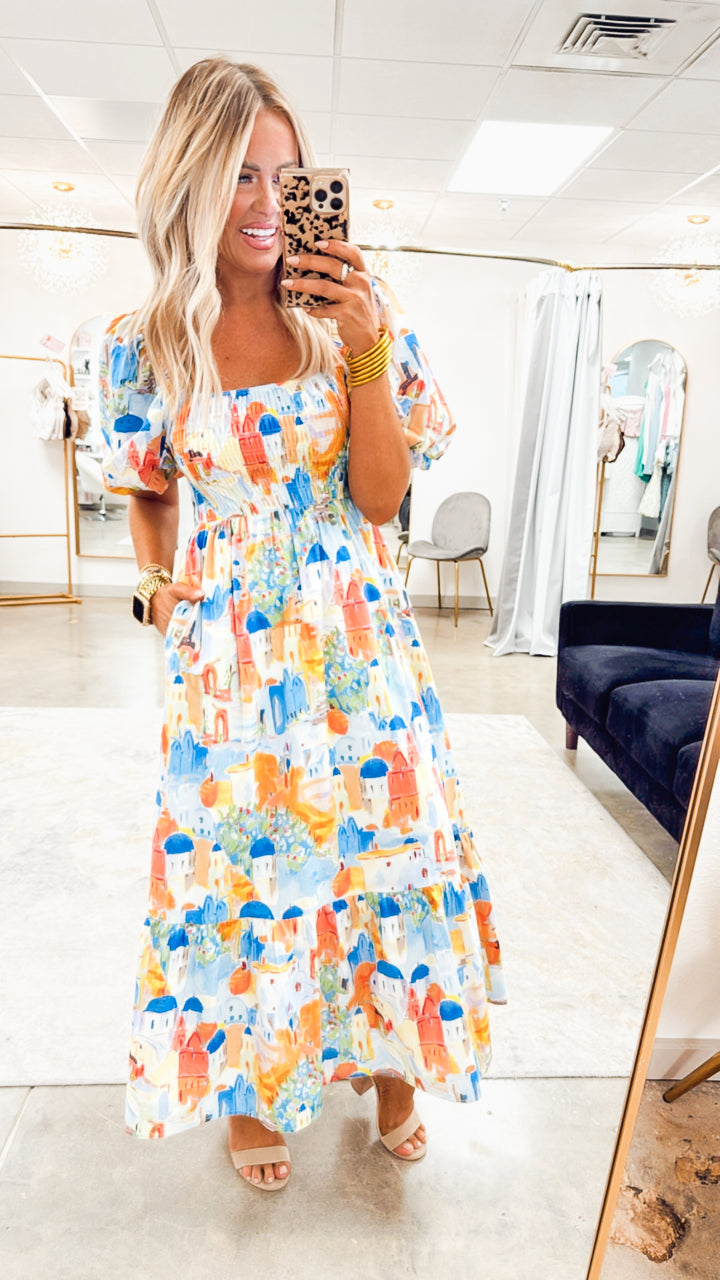 Santorini Smocked Midi Dress-Yellow