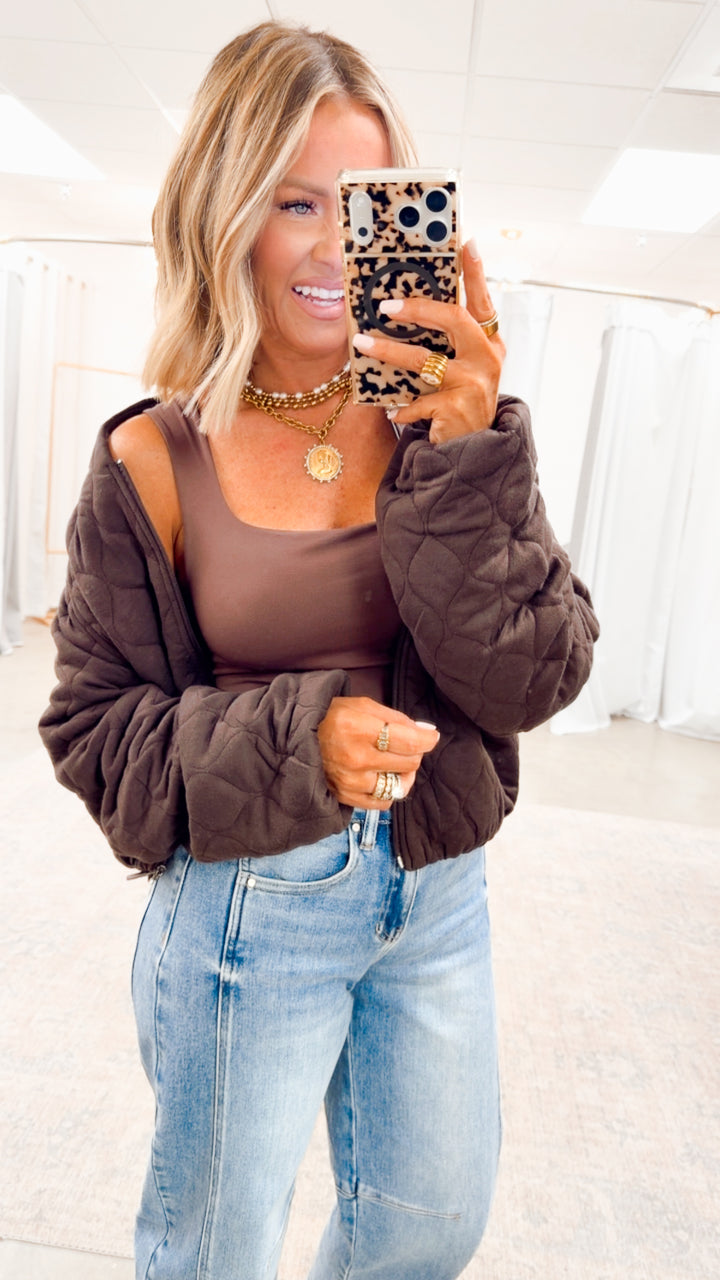 Naomi Quilted Bomber Jacket-Espresso