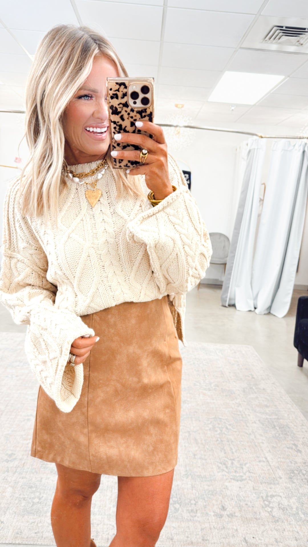 Nora Leather Mini Skirt-Camel