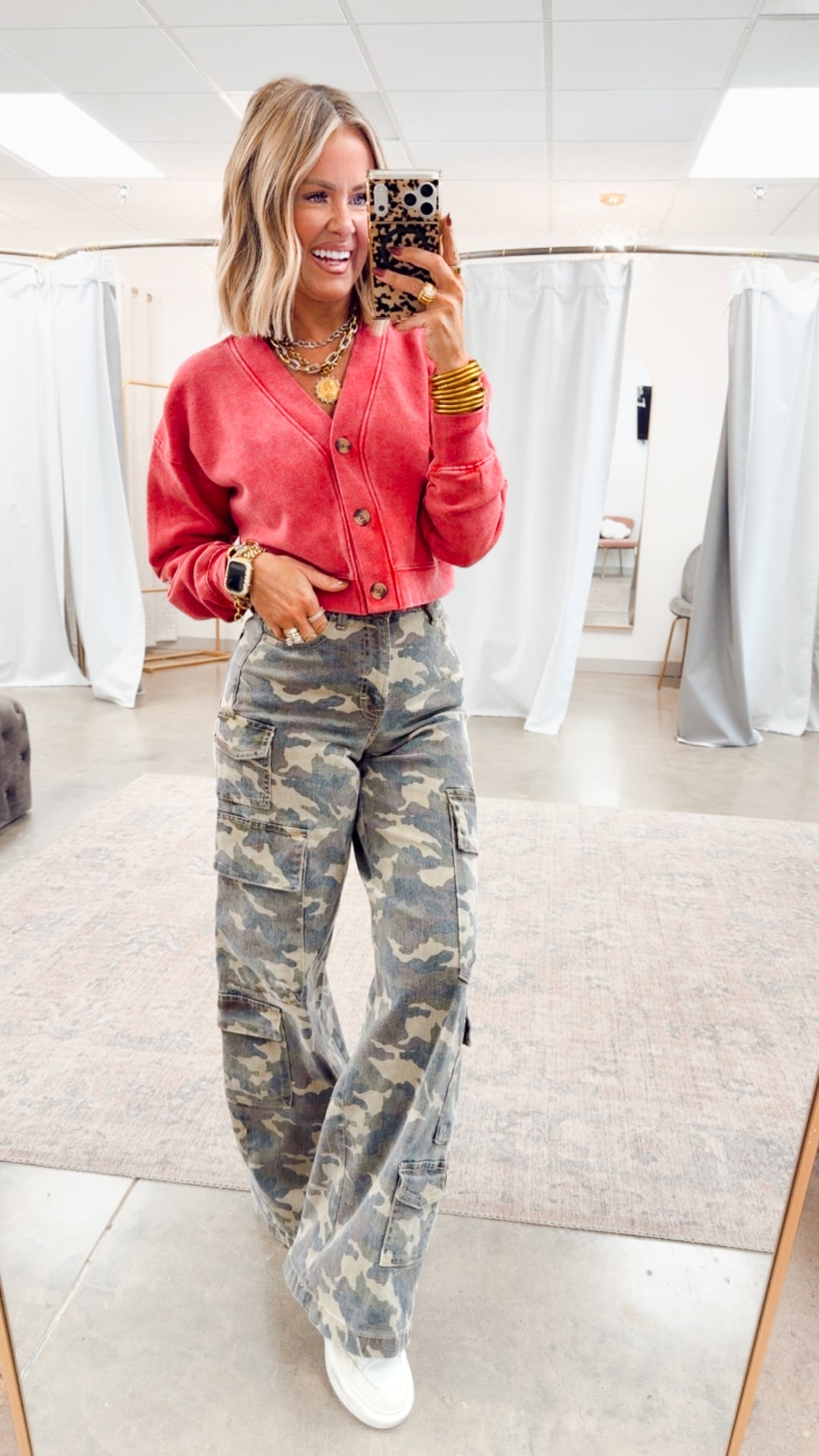 Camo Couture-High Rise Cargo Jeans
