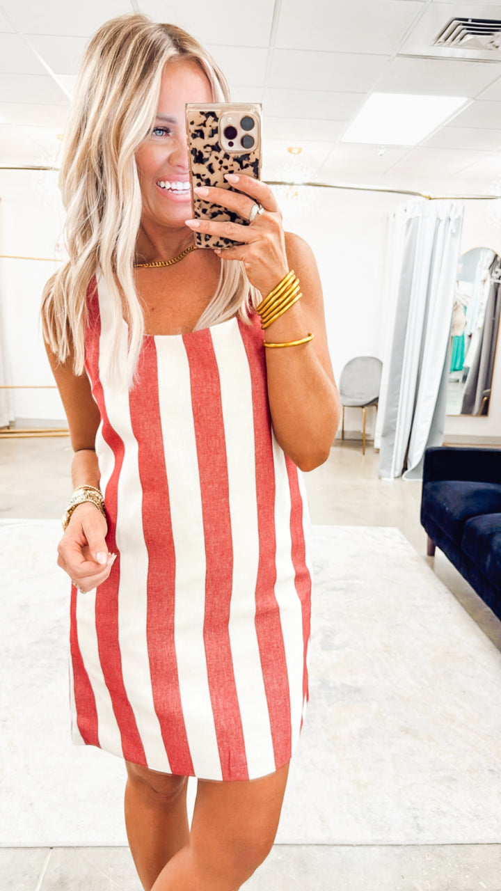 Sunset Stripe Dress-Red
