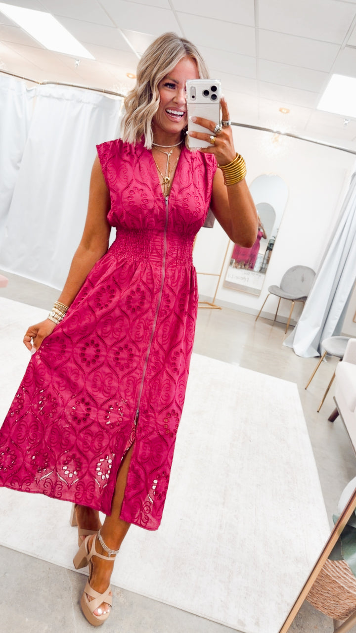 The Camelot Midi Dress-Magenta