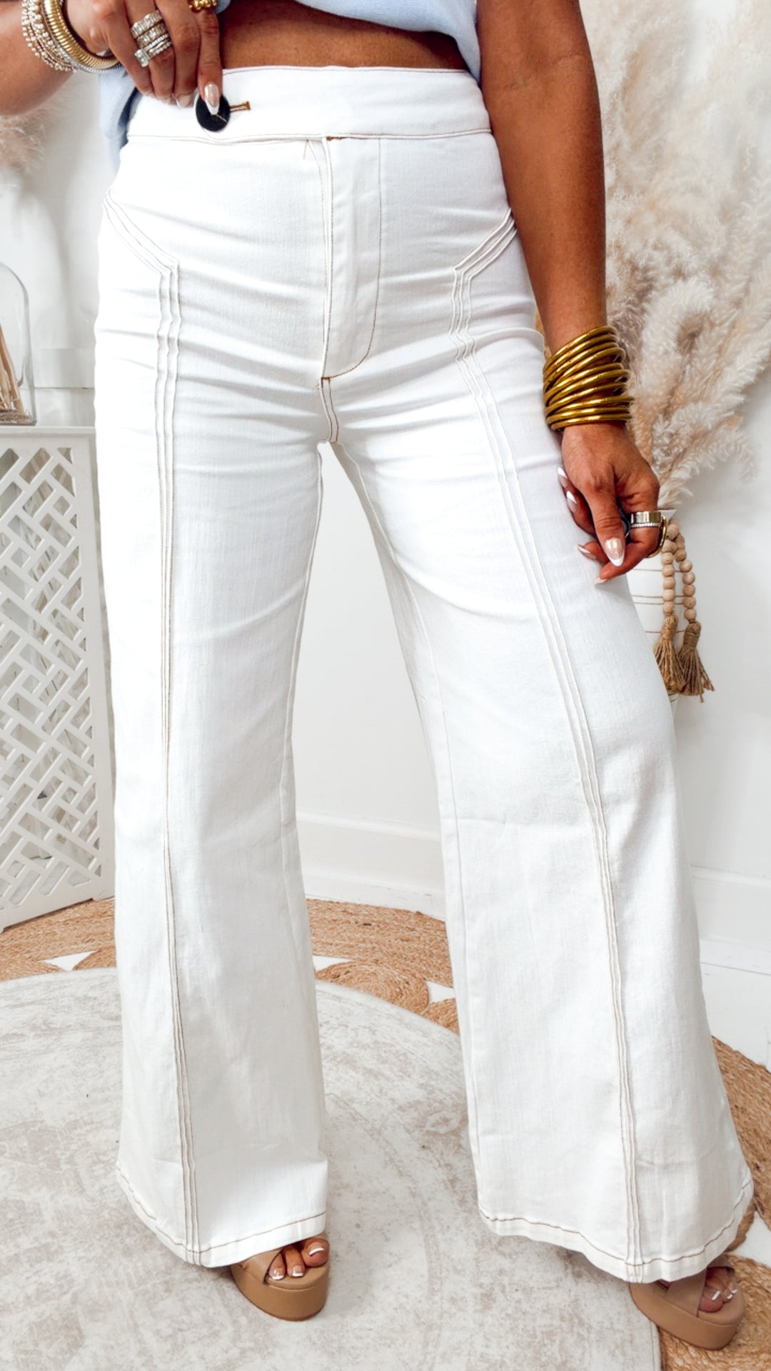 Katherine High Waisted Wide Leg Jean-Cream