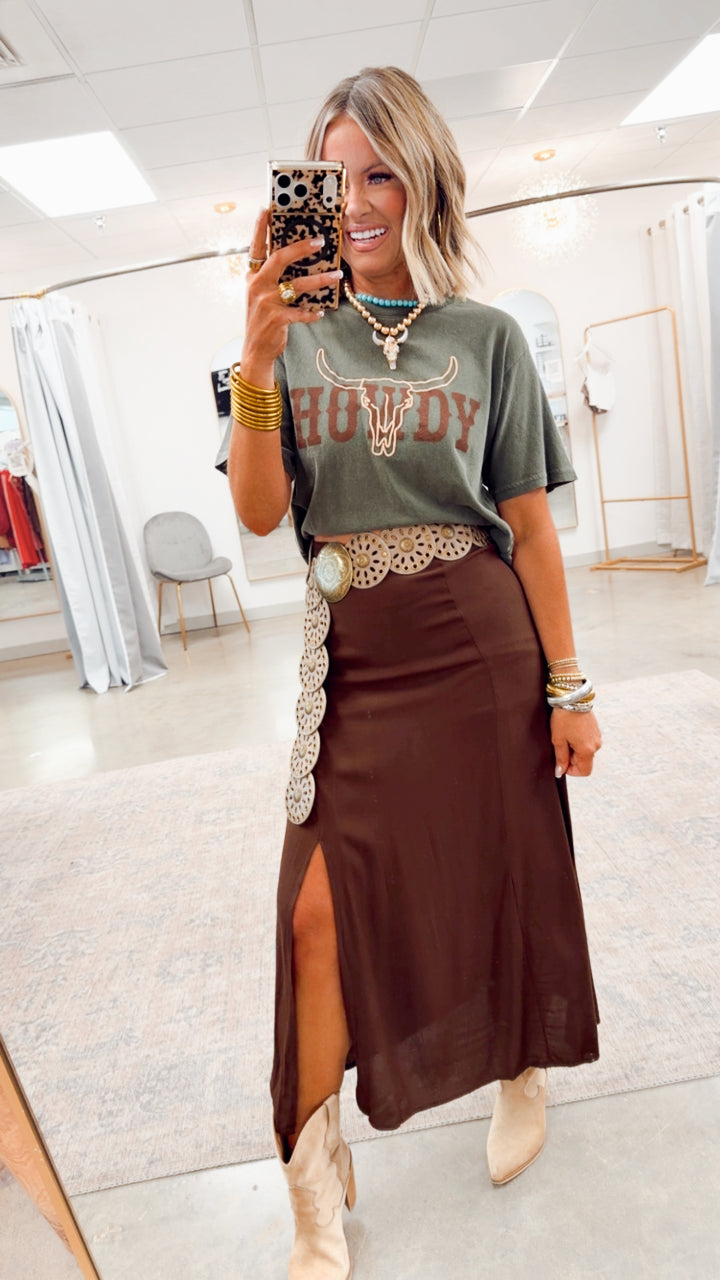 Howdy Longhorn Tee-Olive