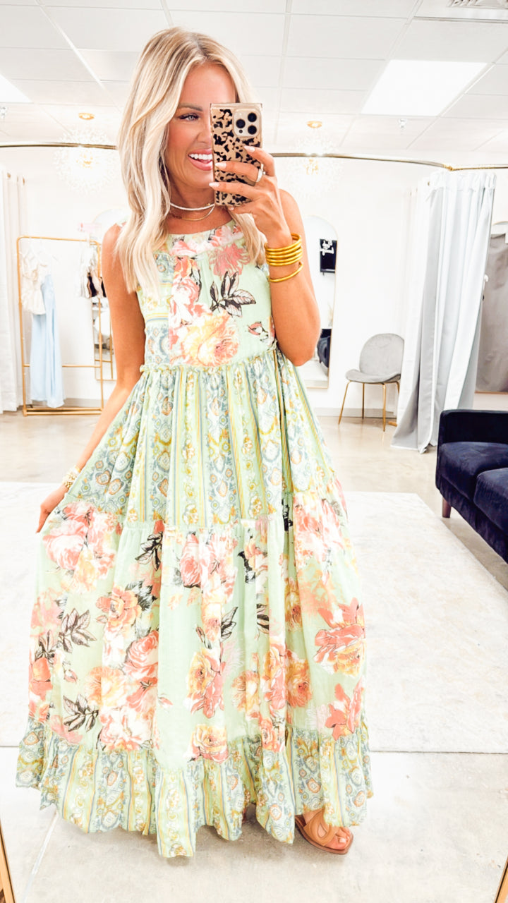 Floral Boho Midi Dress-Sage