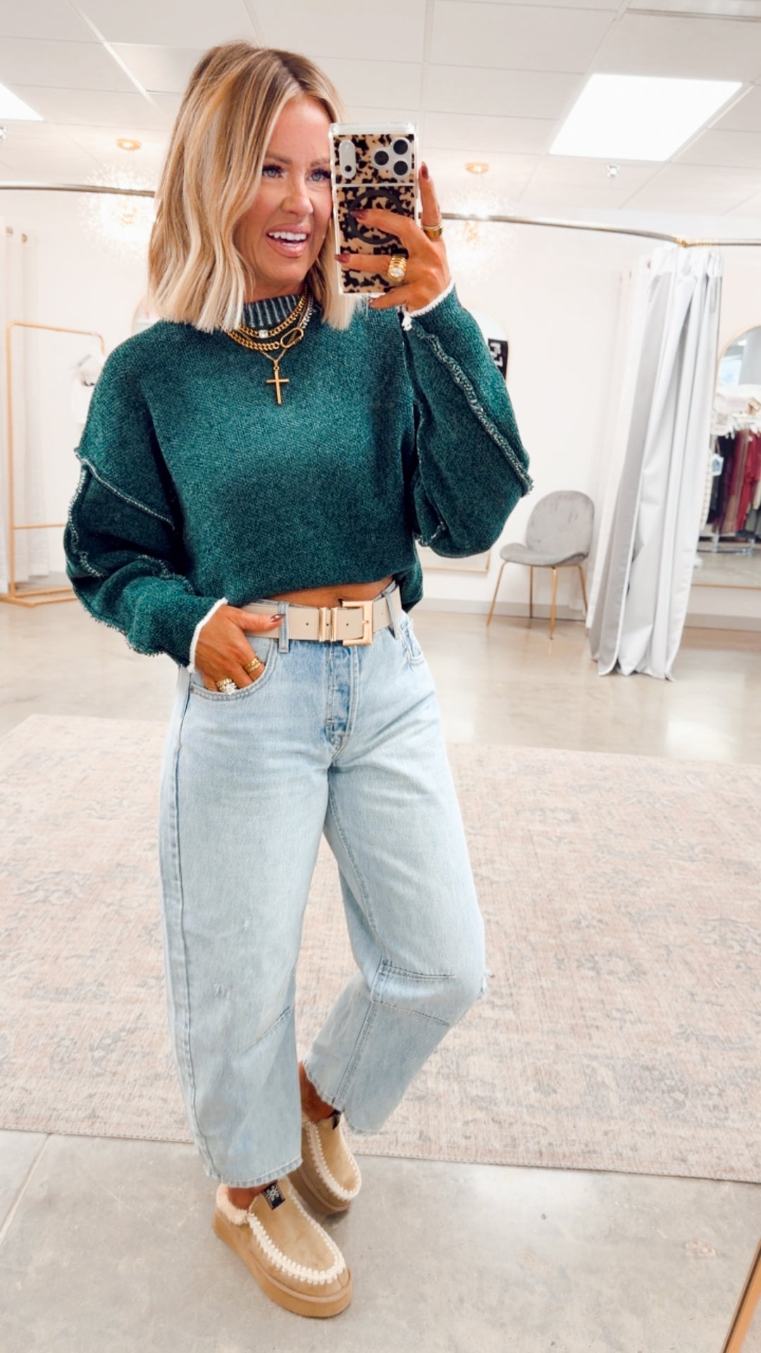 Waverly Exposed Seam Sweater-Hunter Green