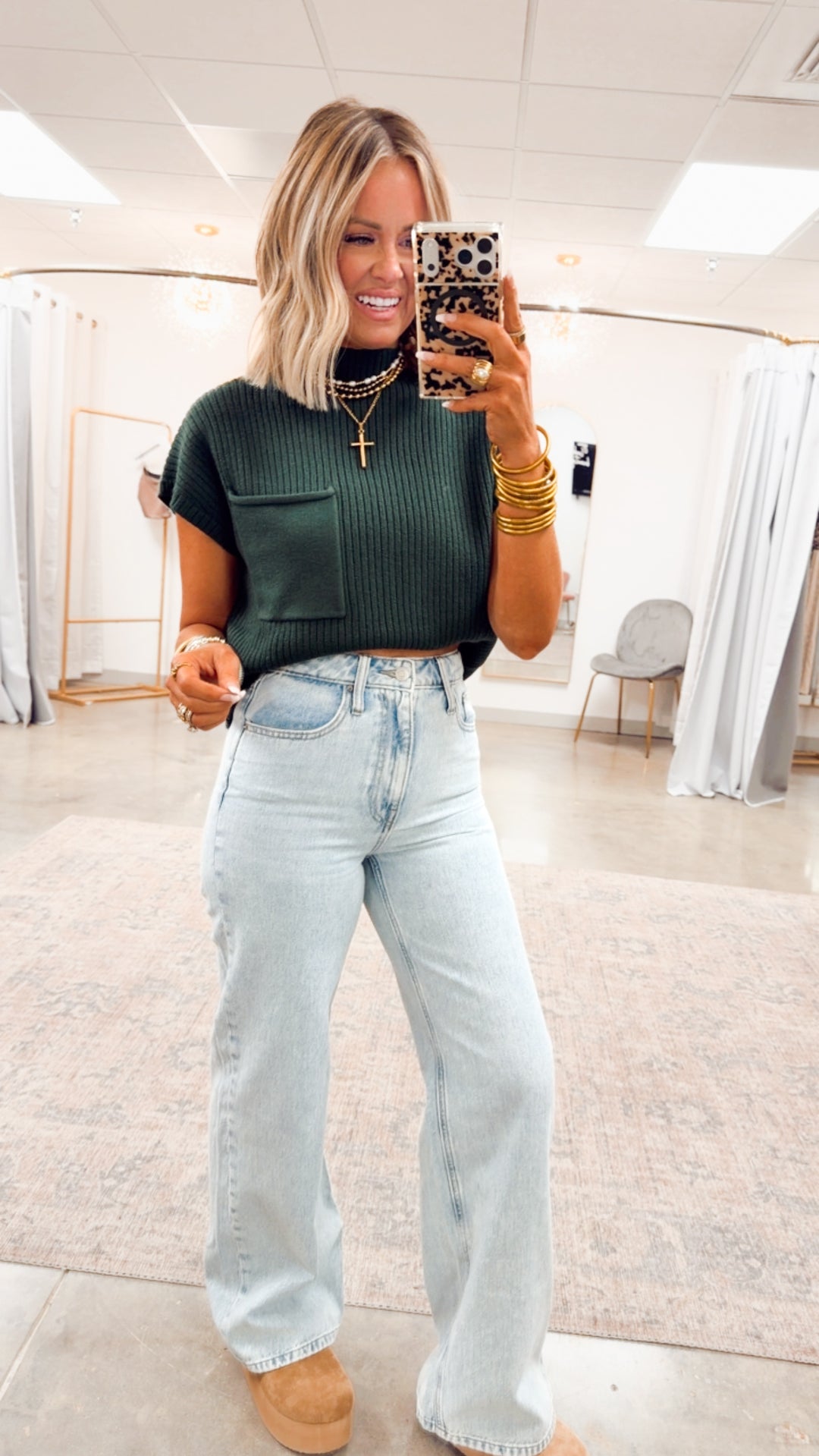 Dani Ribbed Short Sleeve Sweater-Green