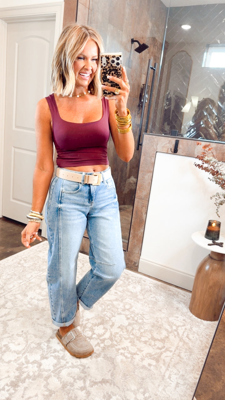 Elle Square Neck Tank-Maroon