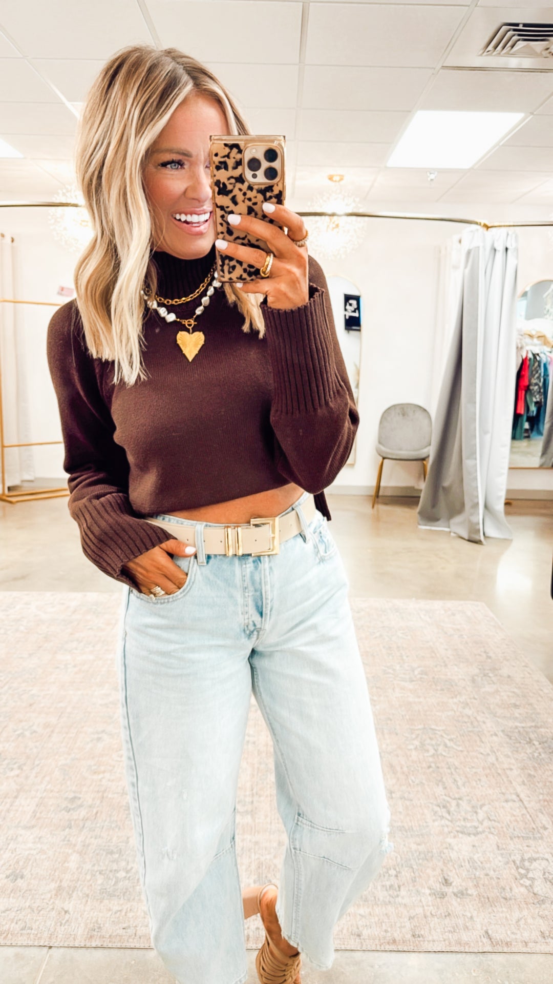 Audrey Cropped Sweater-Brown