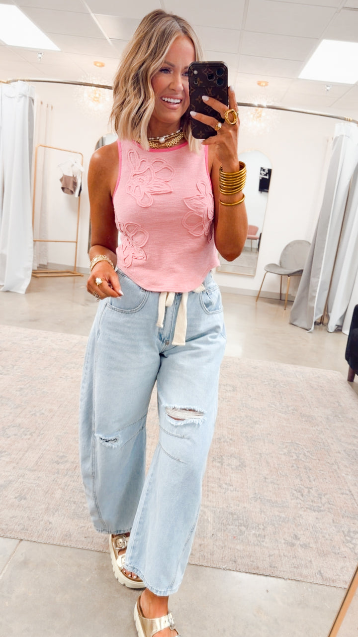 Sweet Stitch Tank-Soft Pink