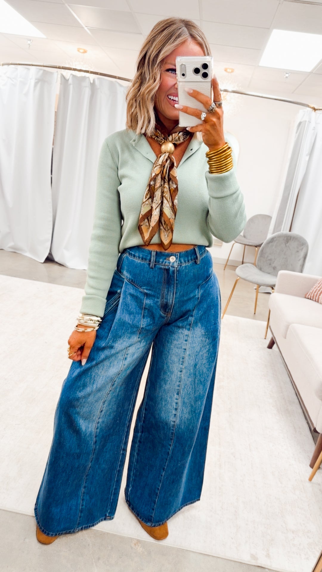The Beckham Pleated Wide Leg Jean-Denim