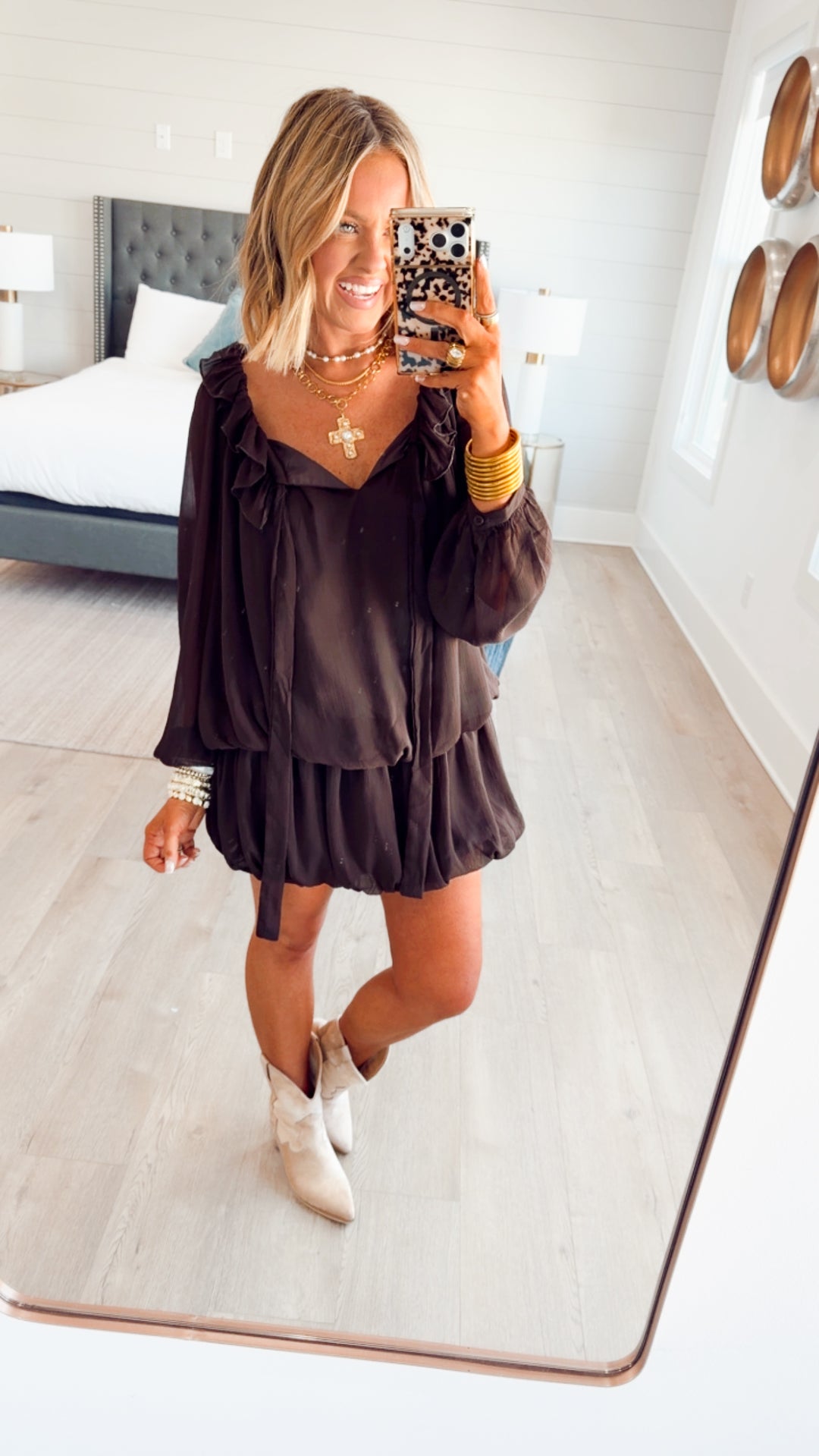 Nola Bubble Tiered Dress-Espresso