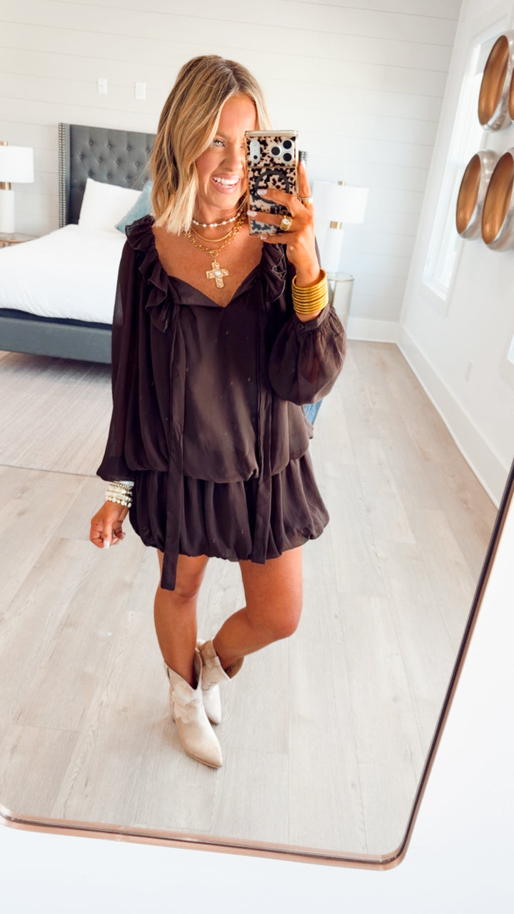 Nola Bubble Tiered Dress-Espresso