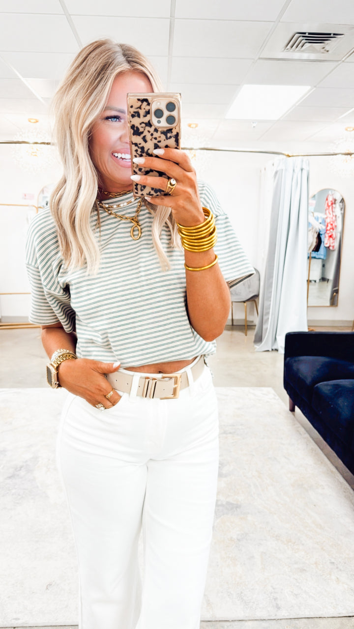 Lena Mock Neck Stripe Tee