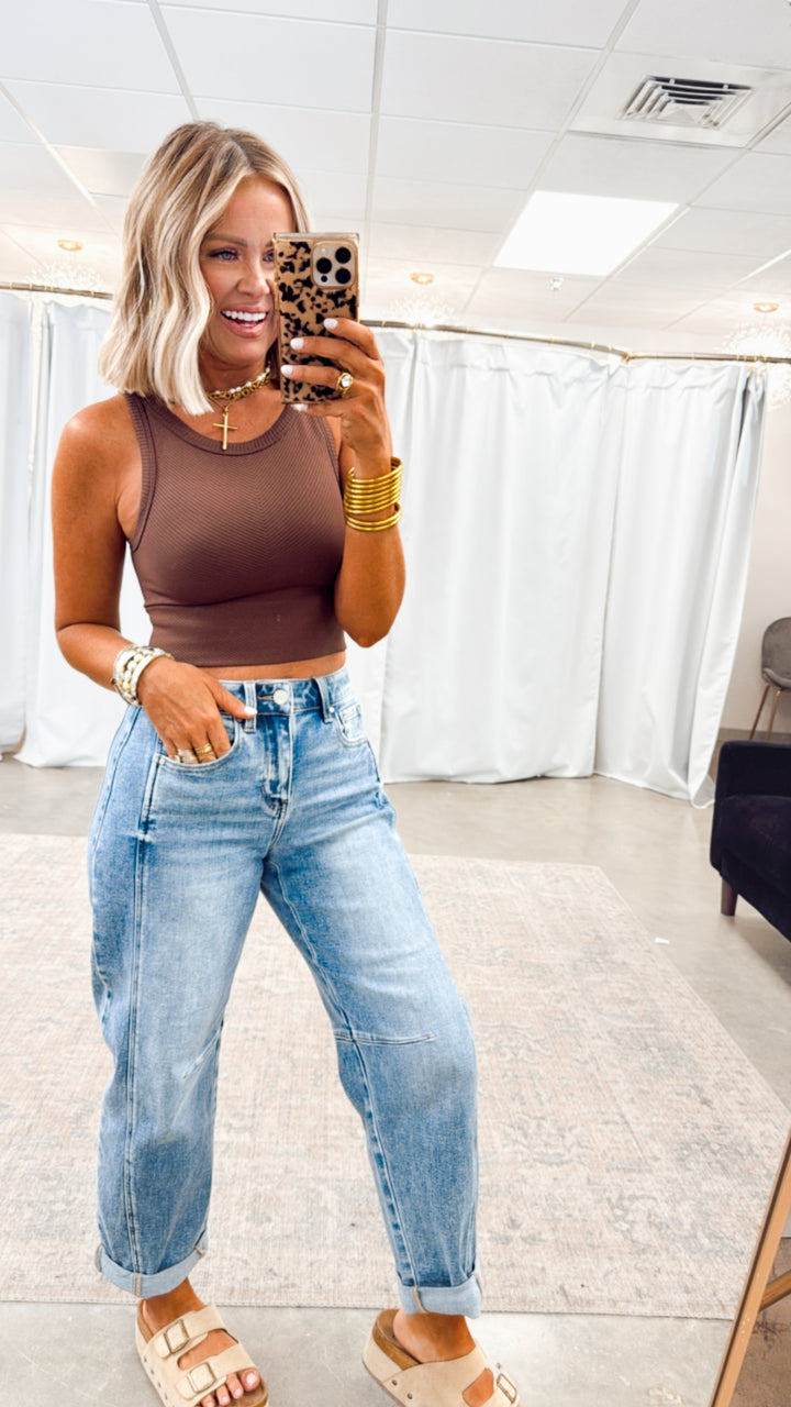 Basic Highneck Crop Top-French Toast