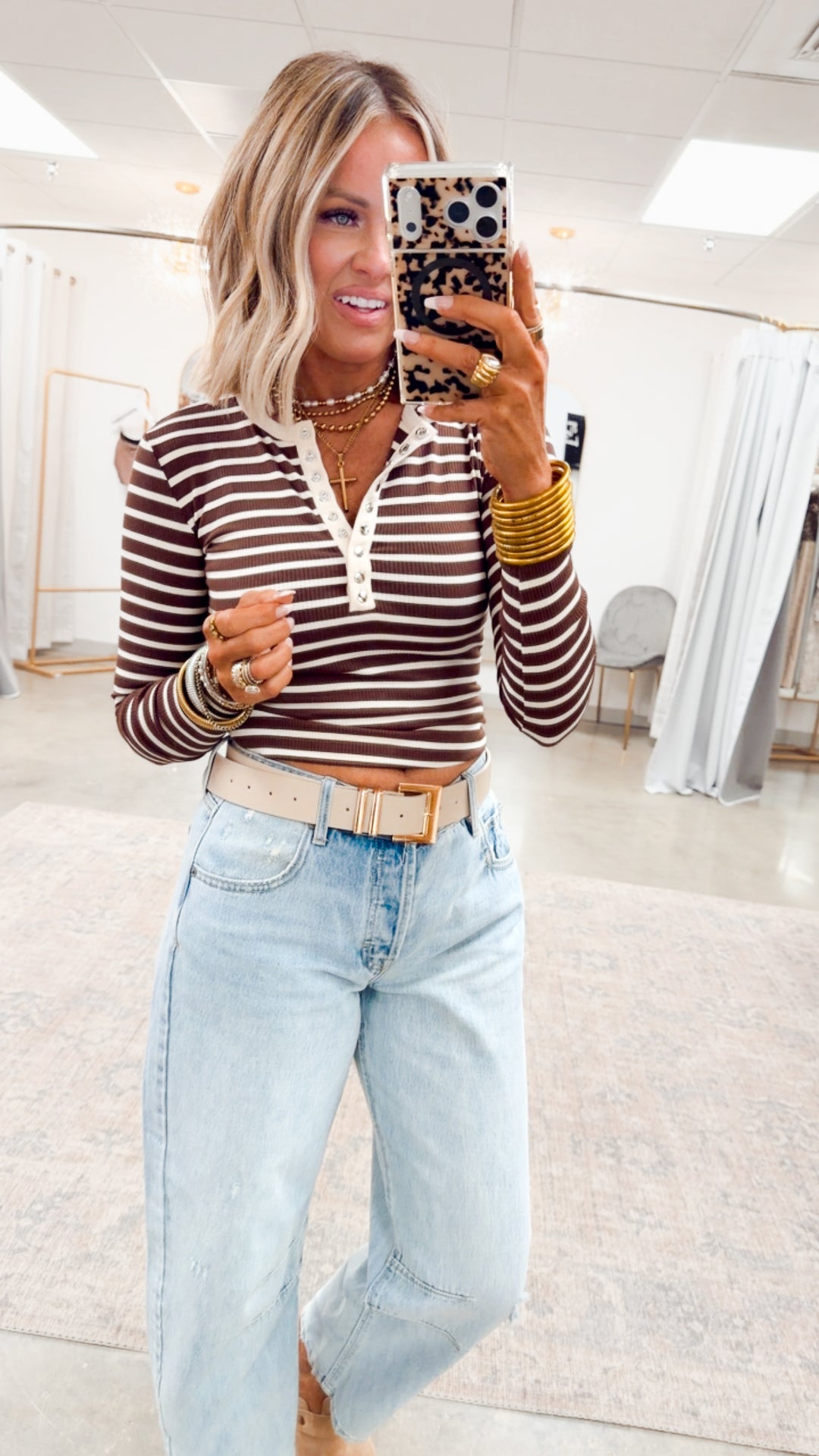 Henley Snap Button Top-Chocolate