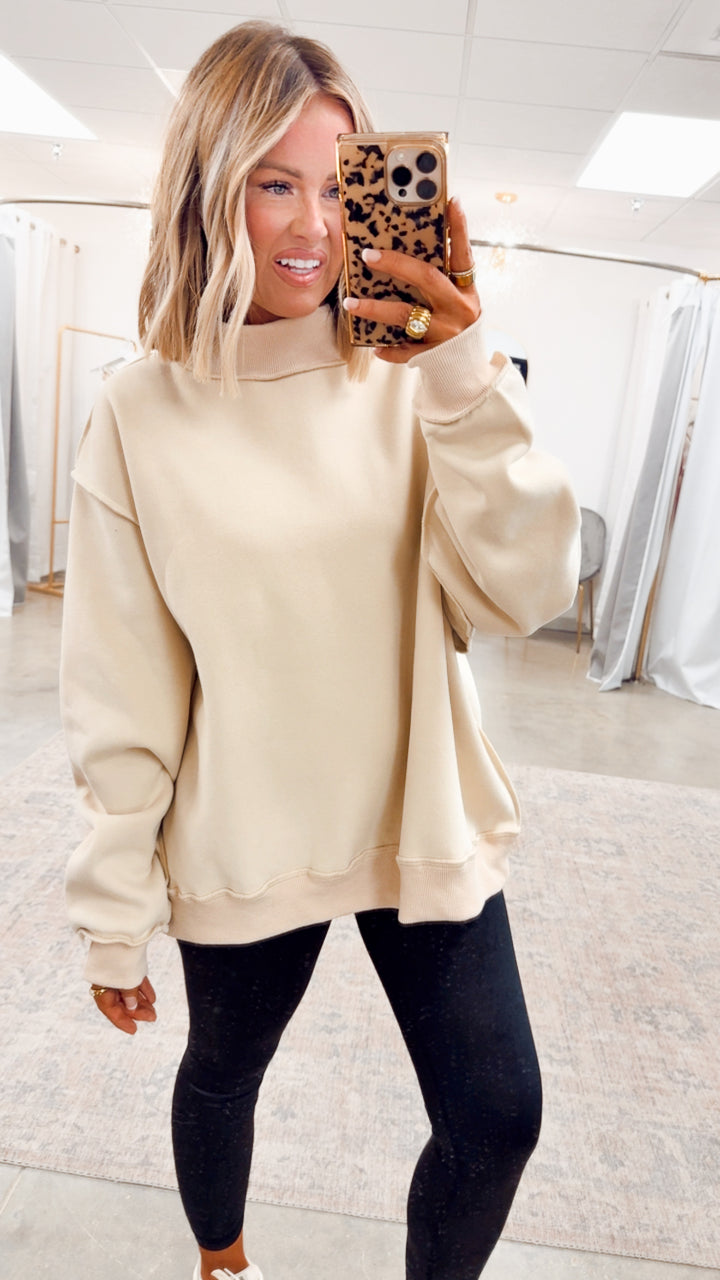 Sand Reversible Mock Neck Sweatshirt
