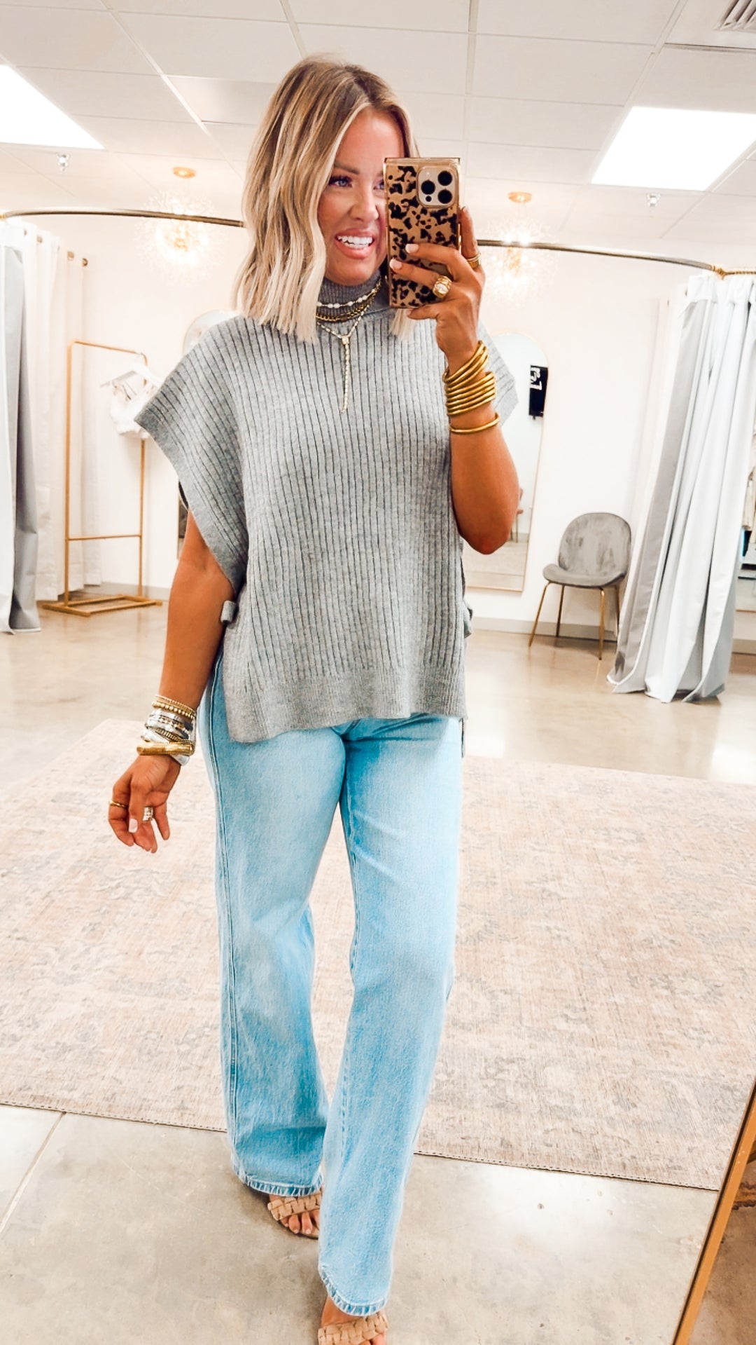 Turtle Neck Sweater Vest-Grey