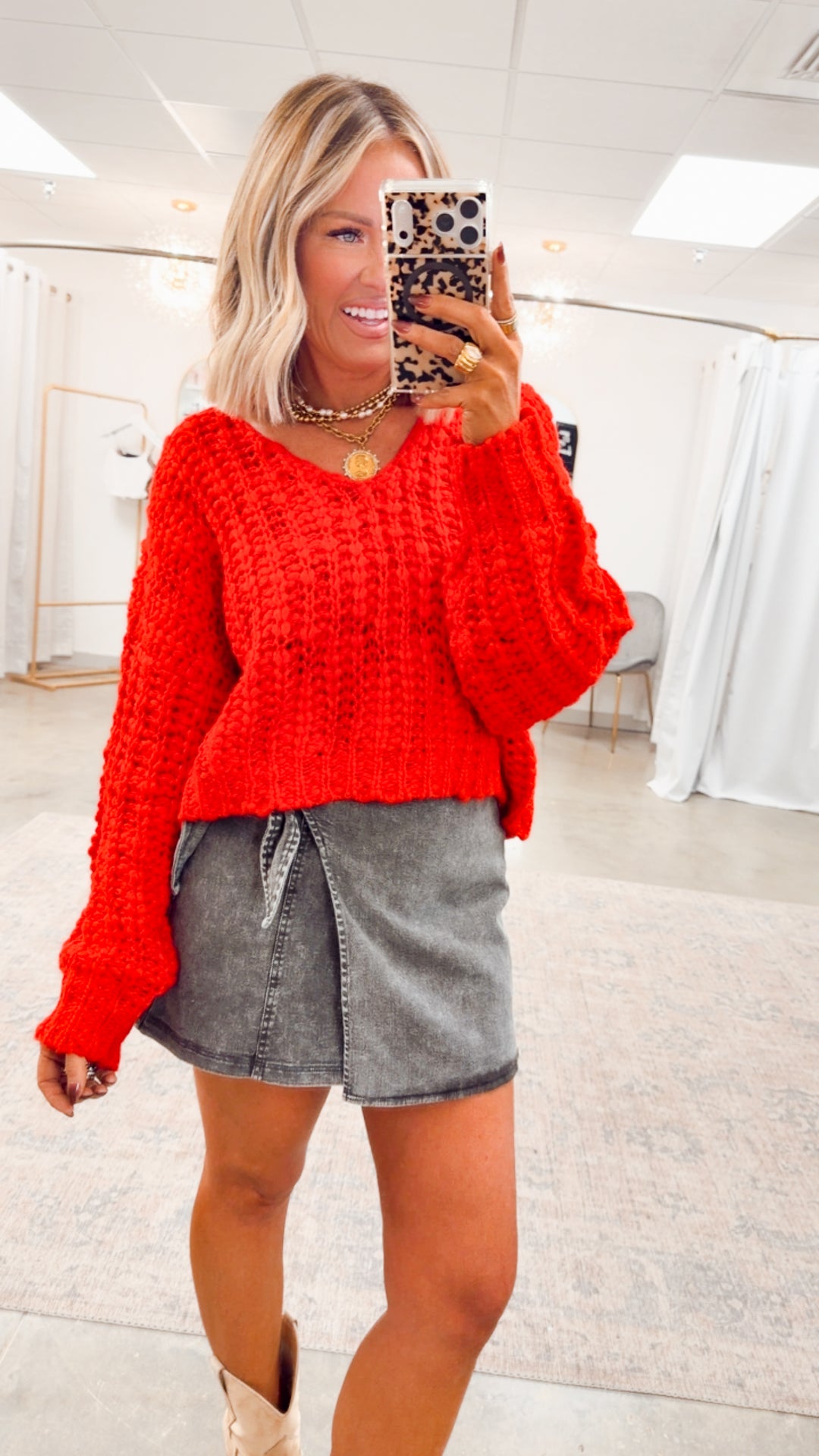 Poppy Cropped Sweater-Red