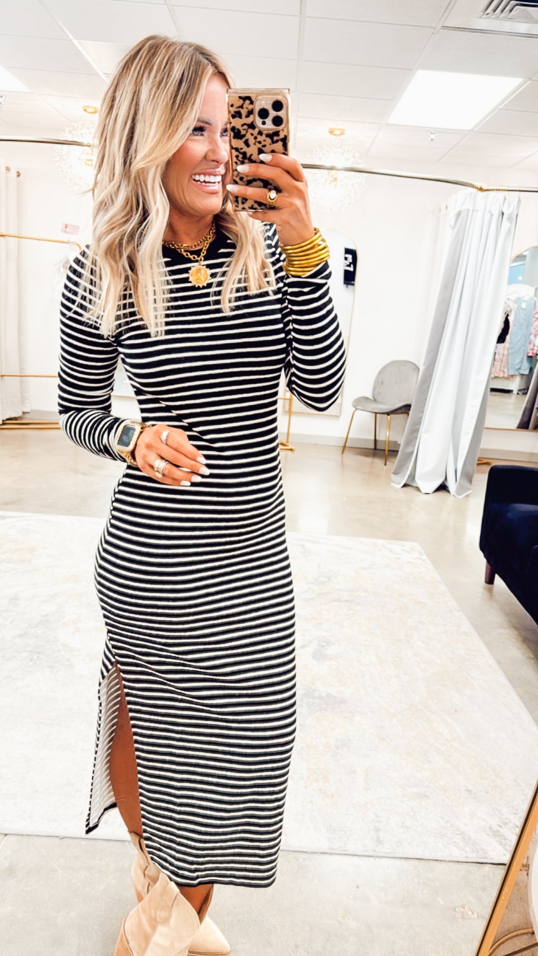 Andi Stripe Midi Dress-Black