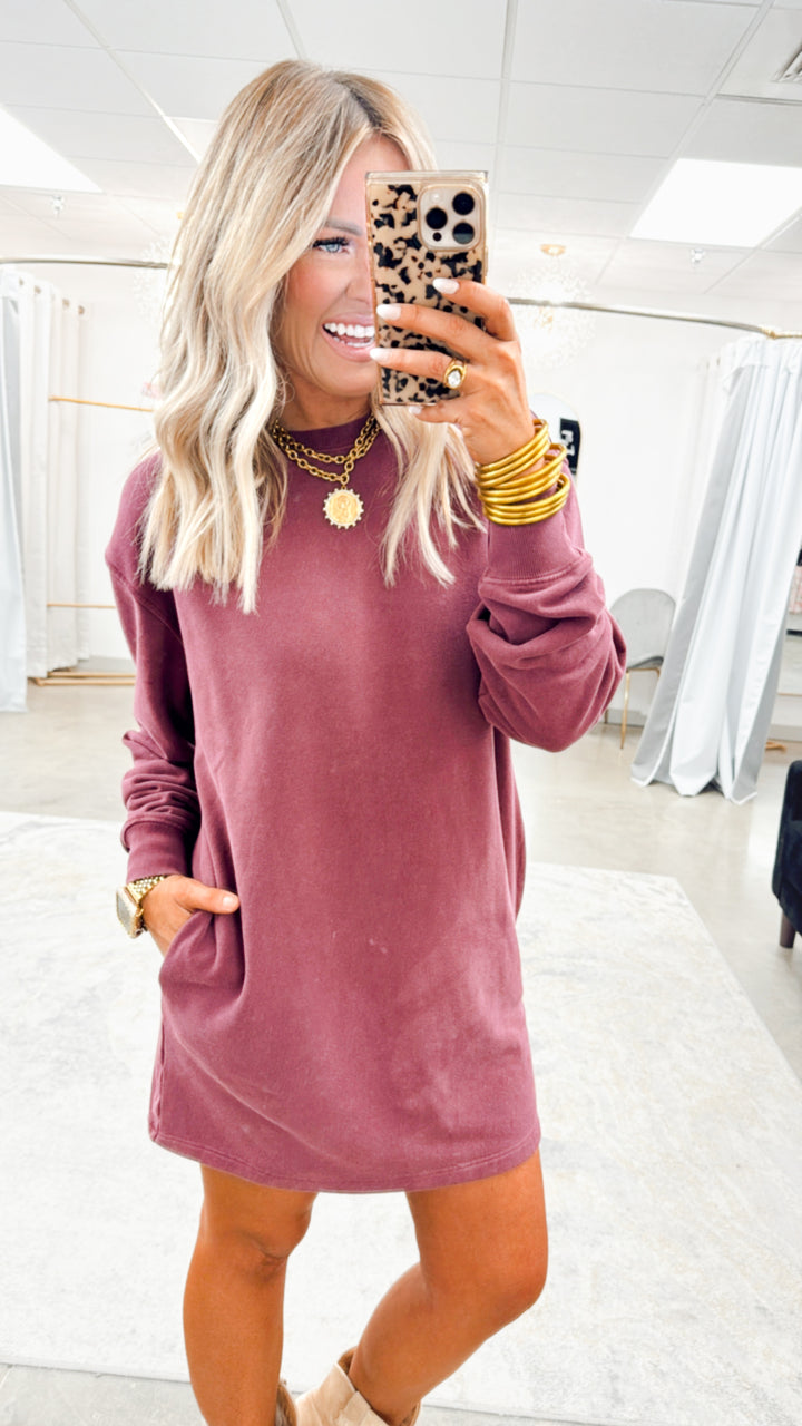 Mila Sweatshirt Dress-Dark Cherry