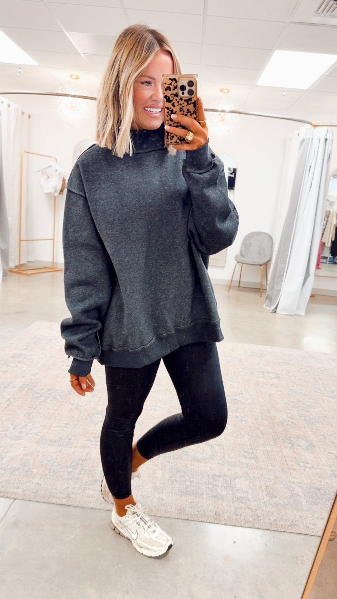 Charcoal Reversible Mock Neck Sweatshirt
