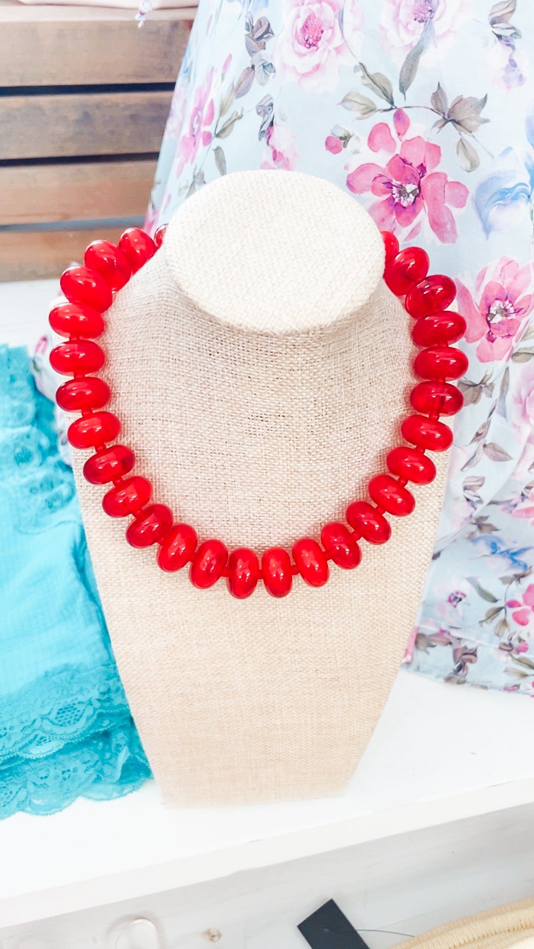 Sugar Bead Necklace-Red