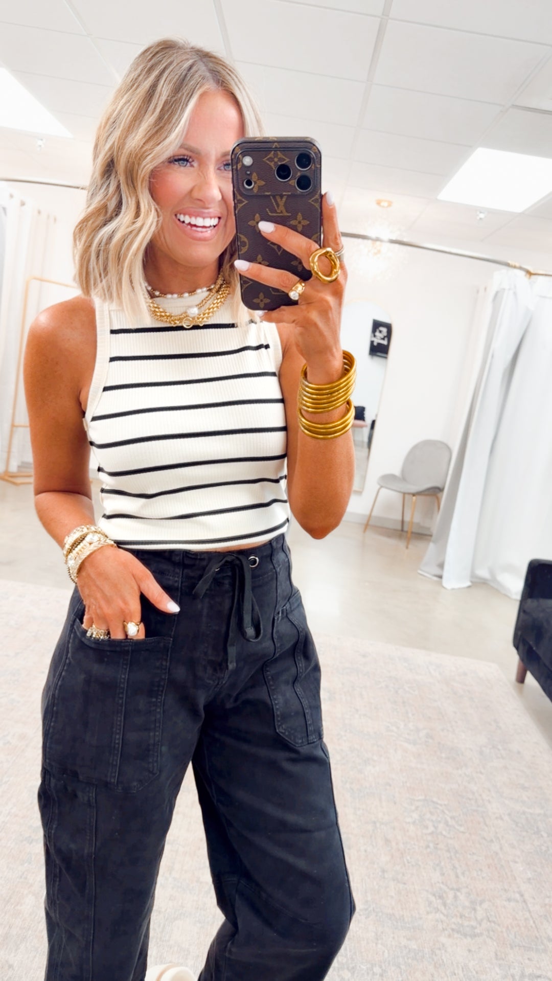 Dani Striped Tank Top-Cream/Black