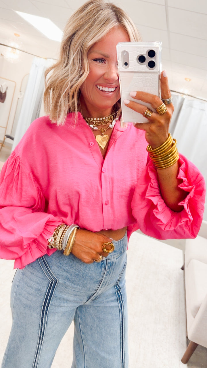 The Lucia Puff Sleeve Blouse-Fuchsia