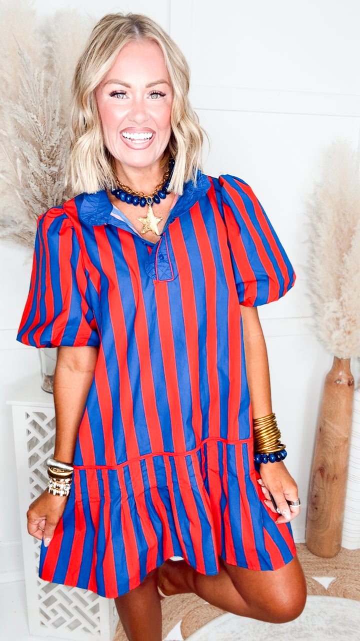 The Harbor Belle Mini Dress-Navy/Red