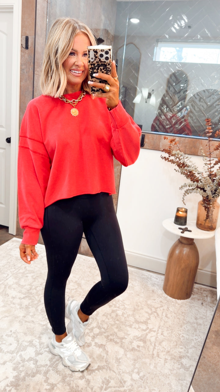 Mineral Wash Peekaboo Back Sweatshirt-Cherry