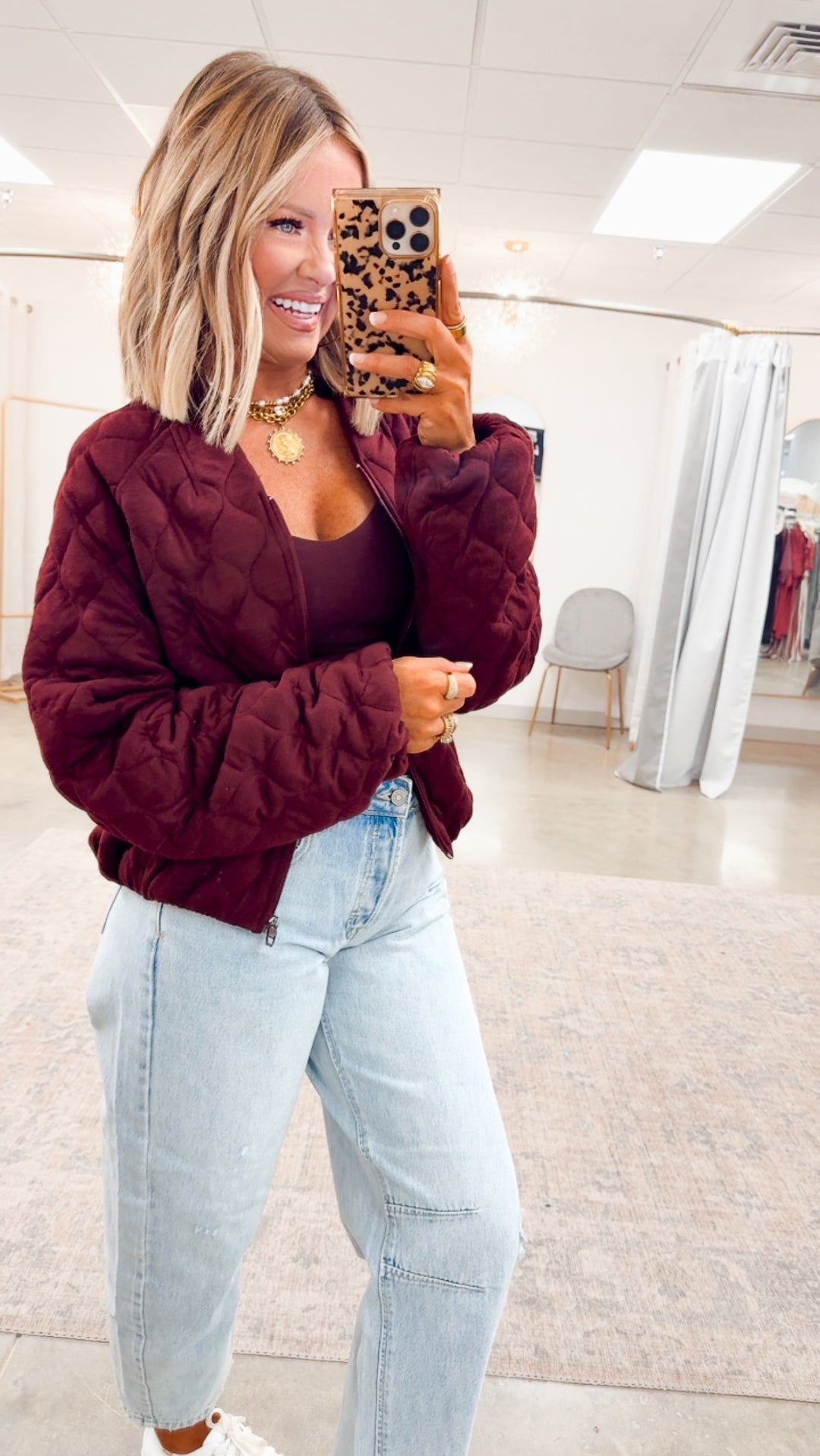 Naomi Quilted Bomber Jacket-Dark Cherry