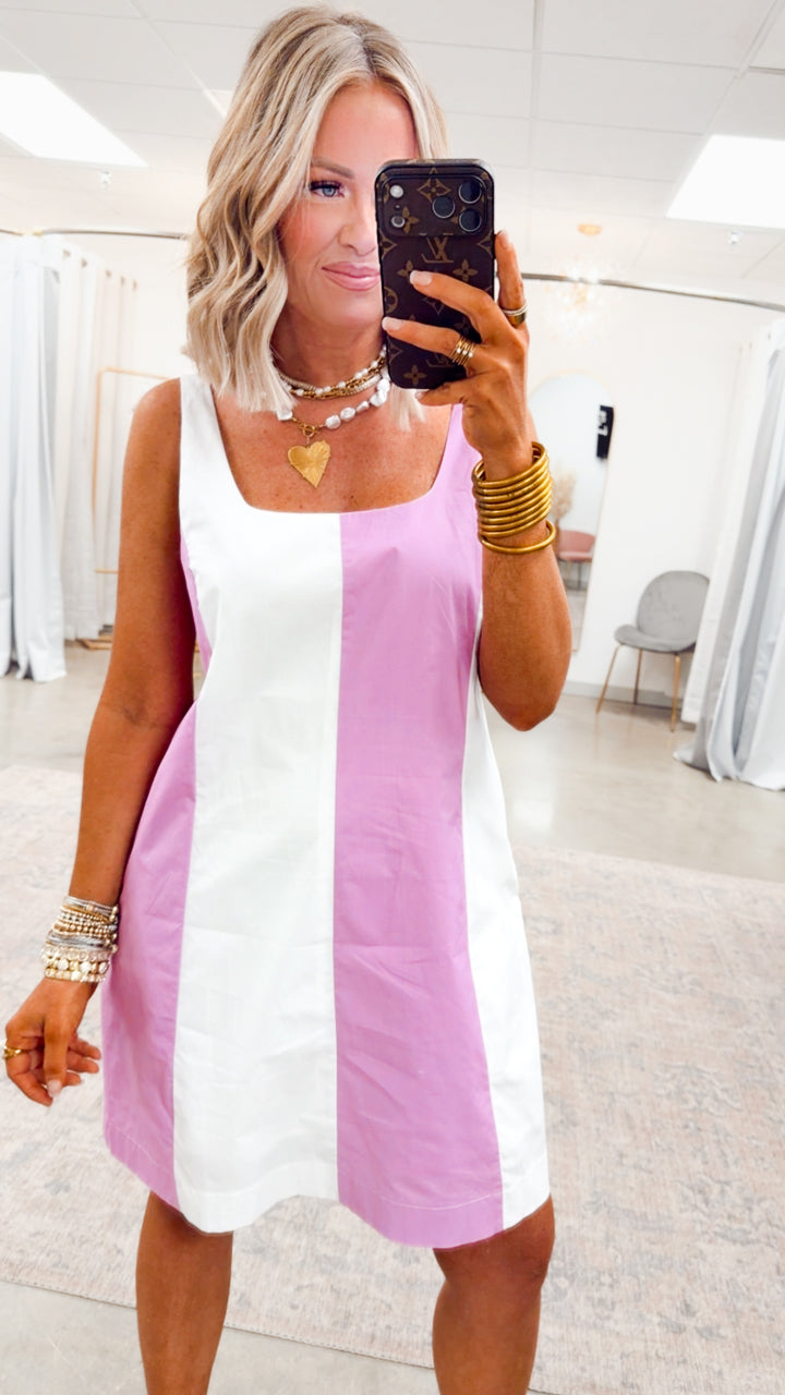 Pink Poplin Color Block Dress