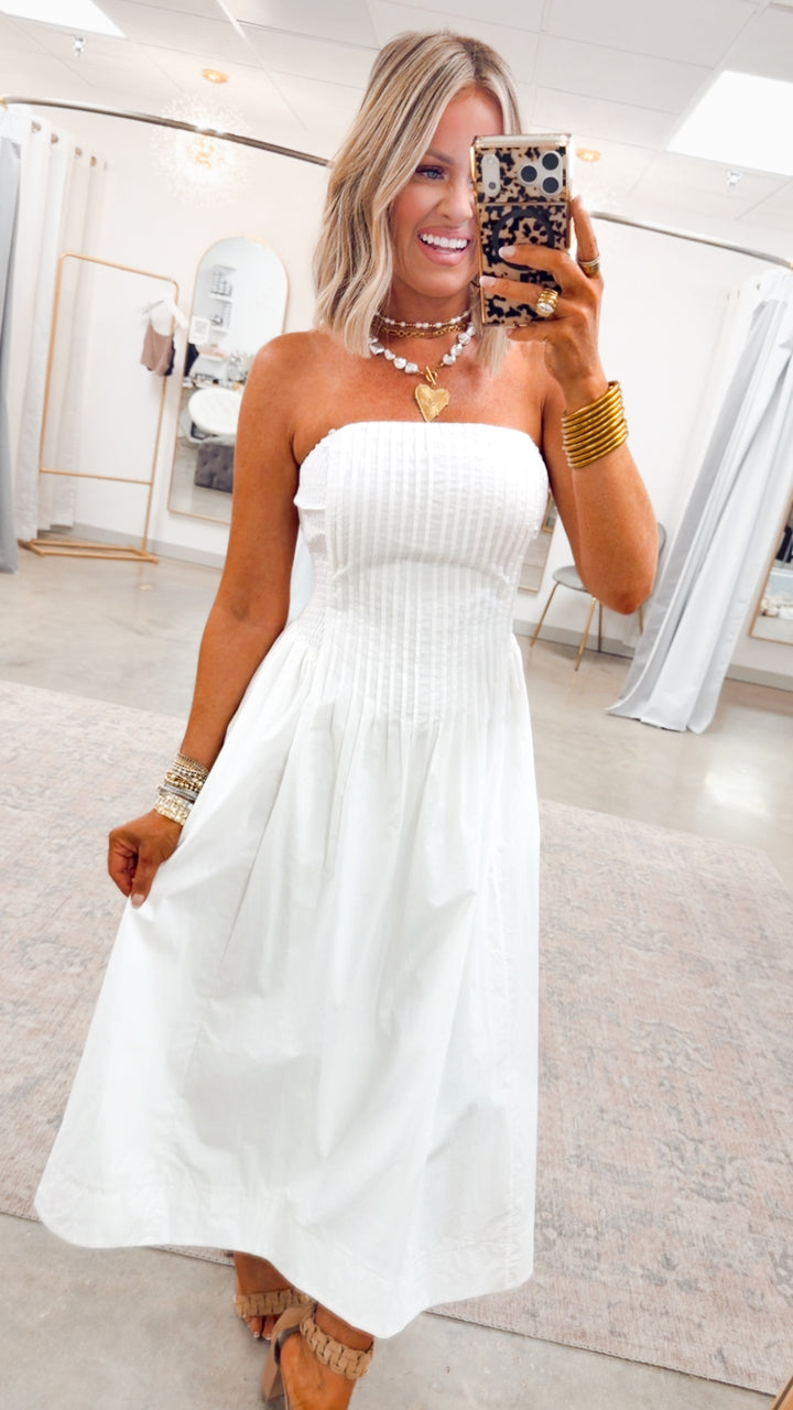 The Prescott Strapless Midi Dress