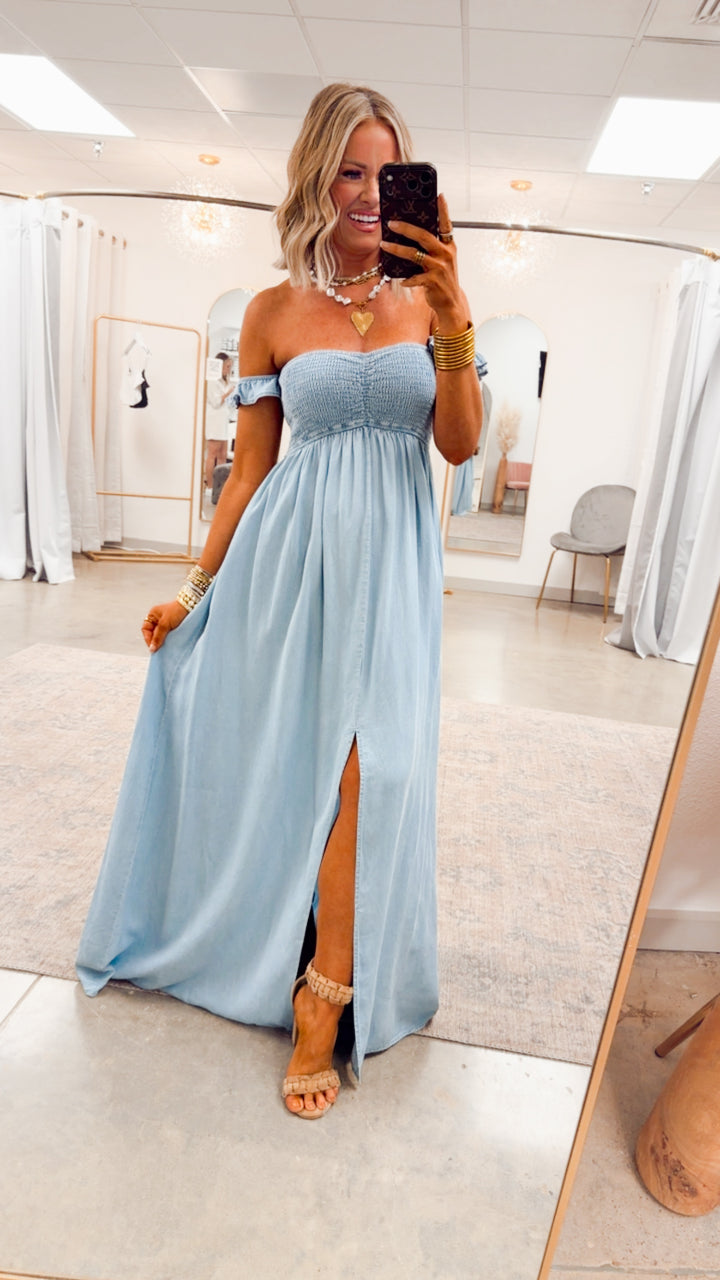 Seaside Blue Smocked Maxi