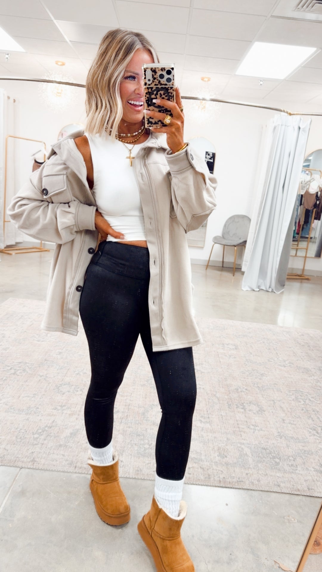 Oversized Basic Fleece Shacket-Sand Beige