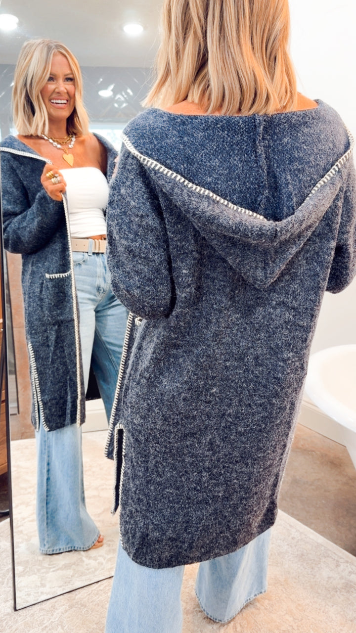 Whipstitch Edge Hooded Cardigan