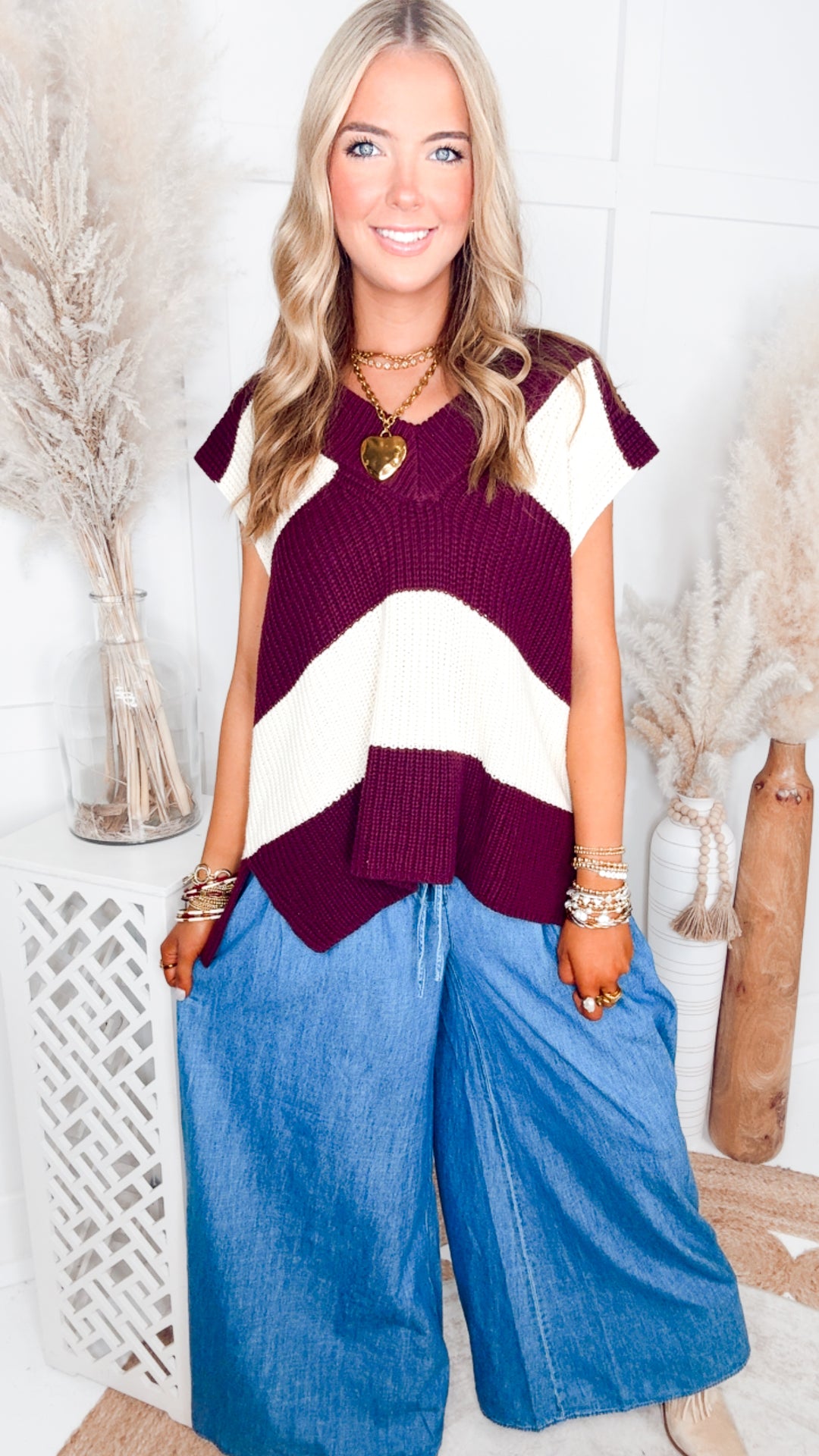 Gabby Sweater Vest-Cream/Cherry