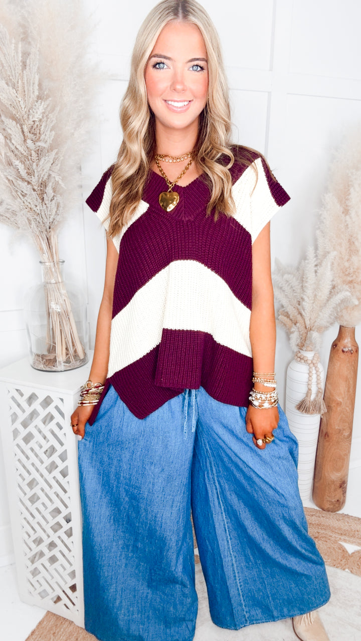 Gabby Sweater Vest-Cream/Cherry