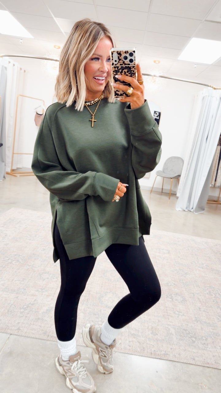 The Split Edge Pullover- Dark Olive
