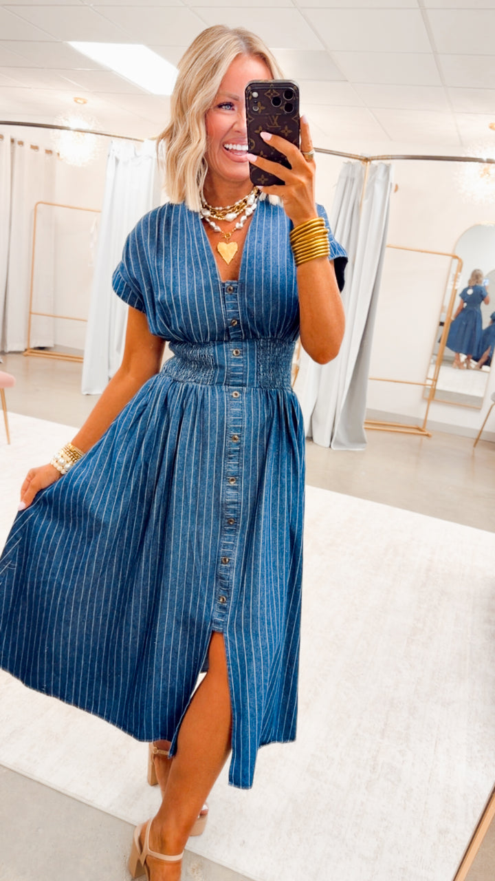 The Della Pinstripe Midi Dress
