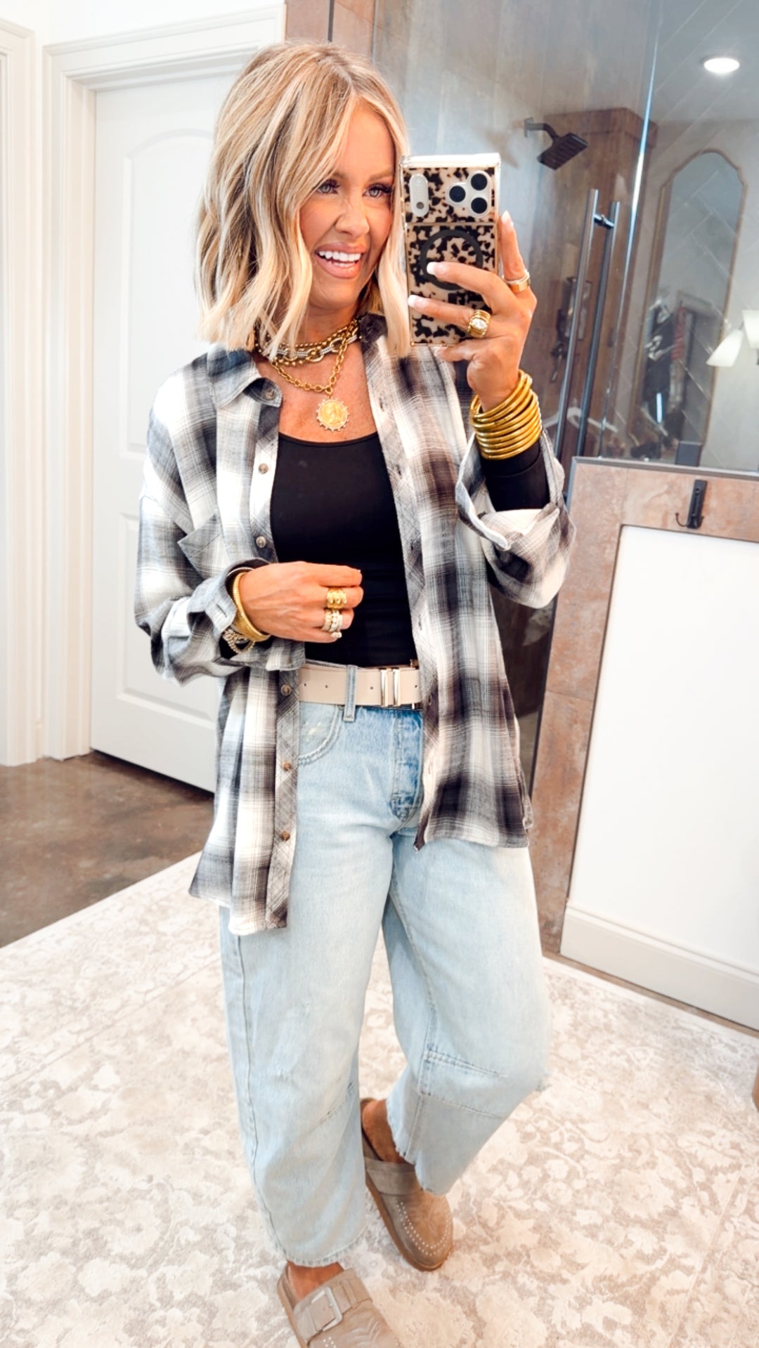 Charcoal Flannel Top