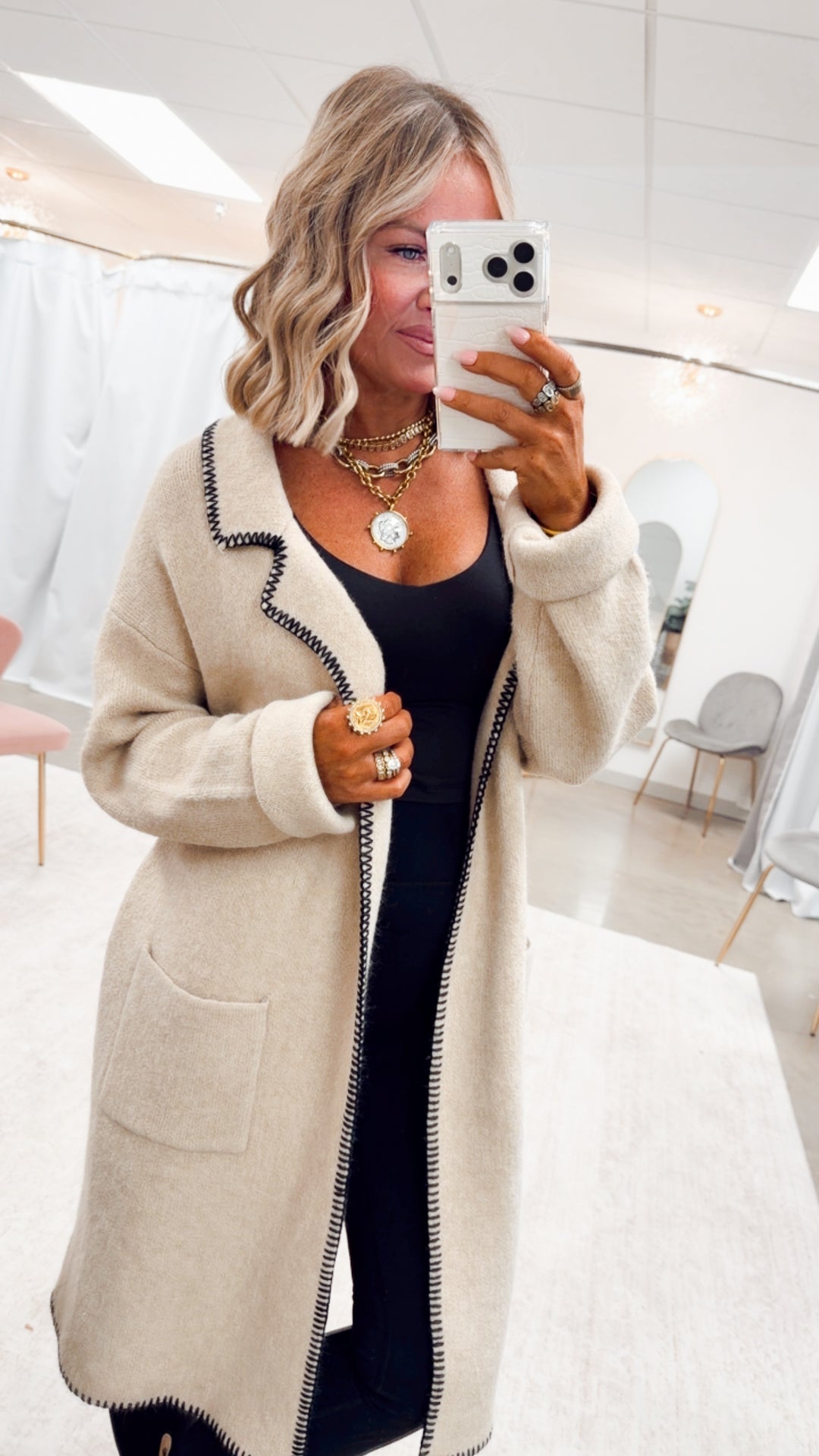 Whitley Whipstitch Cardigan-Oatmeal