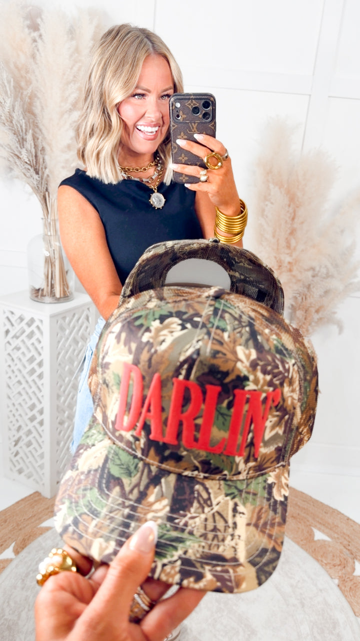 Darlin' Camo Trucker Hat-Red