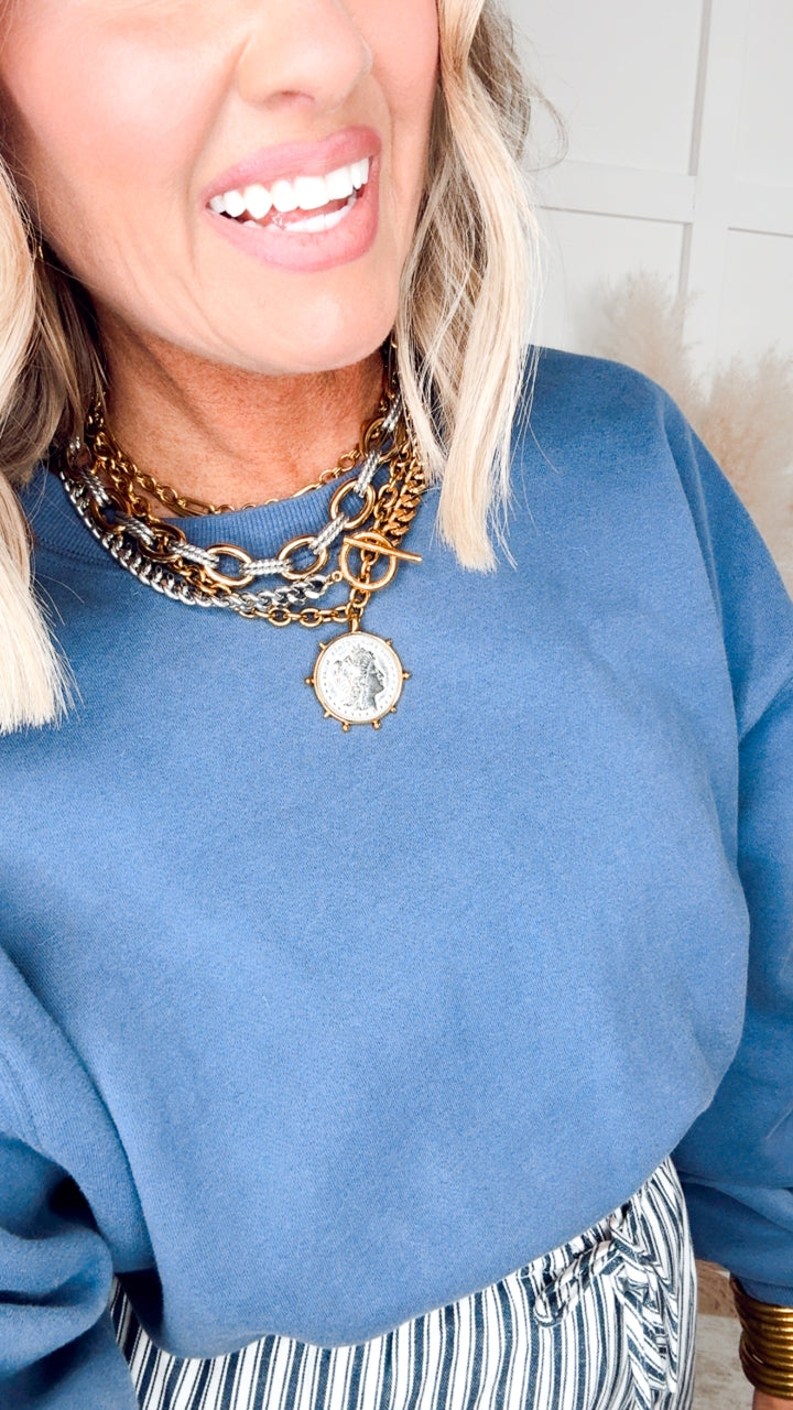 Sara Cropped Sweatshirt-Navy