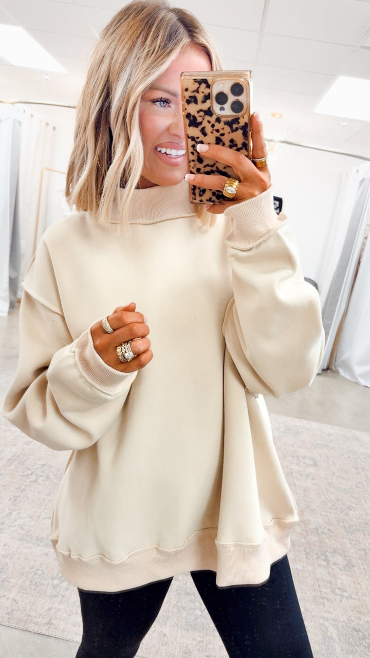 Sand Reversible Mock Neck Sweatshirt