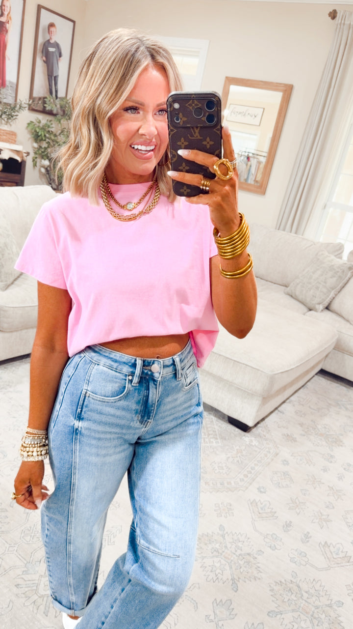 Classic Relaxed Crop Tee-Pink