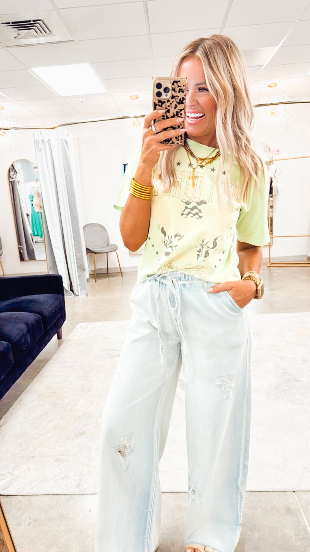 World Tour Rock N Roll Cropped Tee-Lime